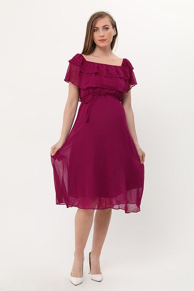 Azra Style Rochie de maternitate pentru femei, cu guler cu volane, din șifon, cu curea 7000