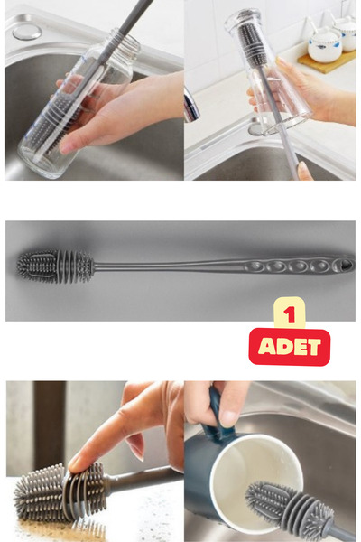 Vekorr 1 Adet Uzun Saplı Bulaşık Yıkama Temizleme Fırçası Silikon Pratik Döner Fonksiyonlu Fırça