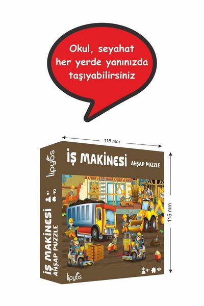 LİPYOS İş Makinaları, Kepçe, Kamyon 40 Parça Mini Ahşap Puzzle