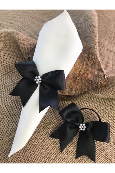 Fancyagnes El Yapımı Siyah Kurdele Gümüş Renk Boncuklu Peçete Yüzüğü Halkası ...