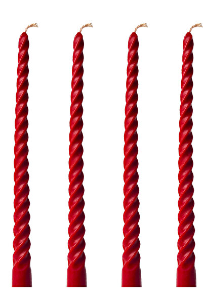 Petekoğlu (4 ADET 27.5CM KIRMIZI) Balmumu Mum Konik Burgulu Balmumu Şamdan Mumu Dekoratif Akmaz Kırılmaz Mum