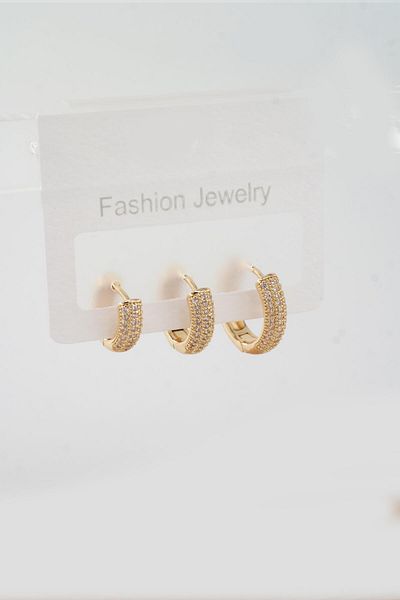 By Zeyna Aksesuar Vip Series Zircon Stone - 3 Sizes 3 Pieces Women's Earrings Set