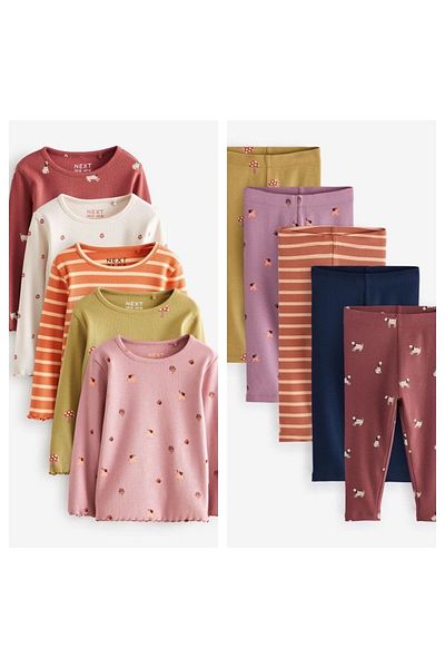 Next Baby 5-Piece Cotton Animal Pattern Long Sleeve Set - Brown and Orange