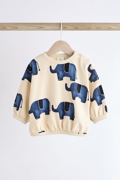 Next Baby Blue Elephant Patterned Cotton Long Sleeve Suit Set