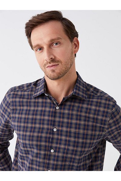LC Waikiki Plaid Patterned Long Sleeve Gabardine Men's Shirt - Regular Fit