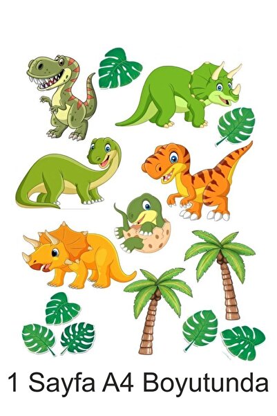 Atölye7Tasarım Dinosaure drăguți 1 foaie A4 Tort comestibil Biscuiți Bomboane...