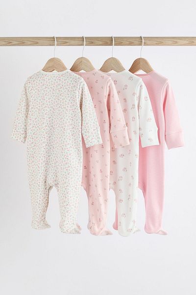 Next Baby Pink Floral Patterned Set of 4 100% Cotton Overalls