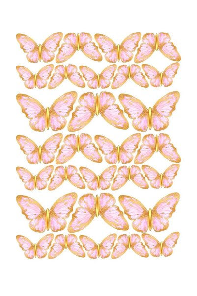 printiks Pink Butterflies in Gold Color A4 Edible Ornament Pastry Cookie Sugar Dough Paper Print