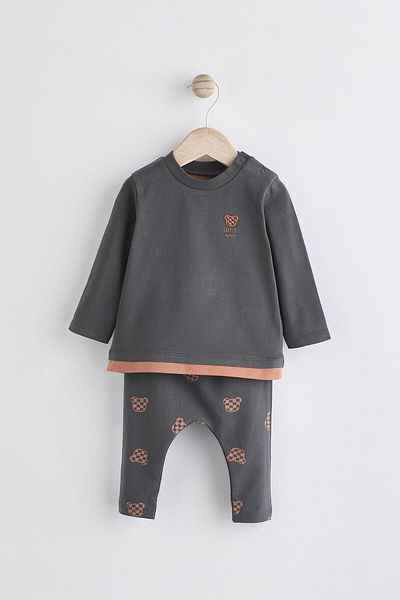 Next Baby Black Brown Bear Patterned Cotton Long Sleeve Suit Set