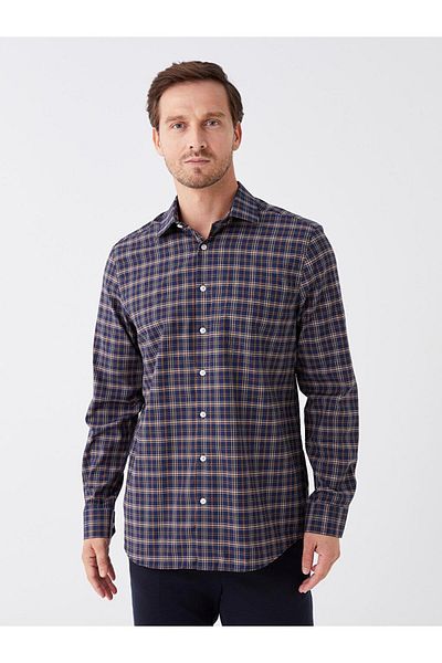 LC Waikiki Plaid Patterned Long Sleeve Gabardine Men's Shirt - Regular Fit
