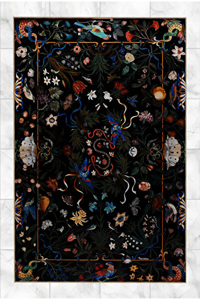 Rugs Modern Halı Çok Renkli Sarmaşık Çiçek ve Kuş Desenli Vintage Dekoratif H...