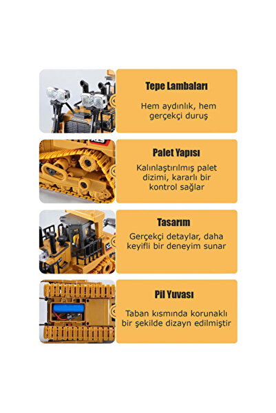 Genel Markalar NoHar Işıklı Sesli Full Fonksiyon Metal Hareketli Buldozer 2.4Ghz Uzaktan Kumandalı Iş Makines
