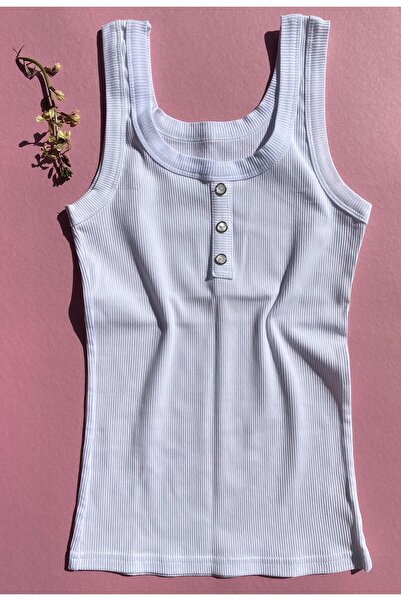 VicTroy 3 Pieces Button Detailed Camisole Lillesol Tank Top - Black, White and Dried Rose Colors 64v63