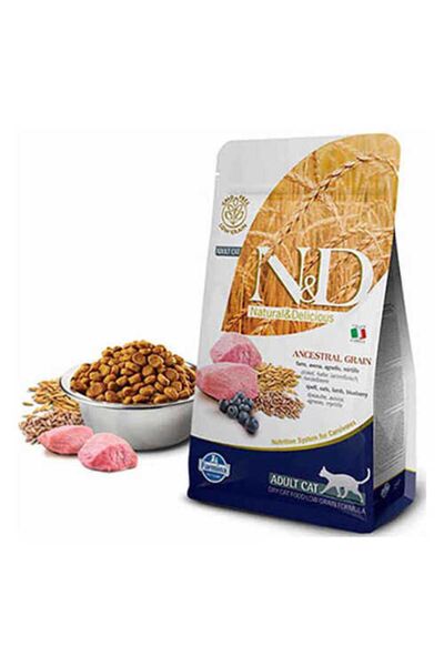 N&D Ancestral Grain Kuzu Etli ve Yaban Mersinli Ata Tahıllı Yetişkin Kedi Mam...