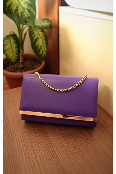 VALESCO Kadın Mor Metal Çıta Detaylı Lüks Zincirli Omuz Çantası