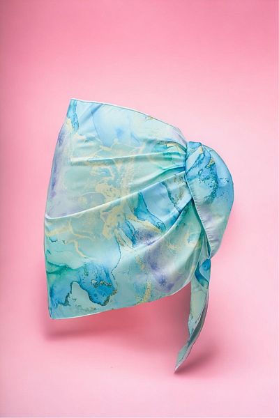 pistore New Season Satin Women's Beach Dress - Turquoise Smoke Patterned Short Pareo