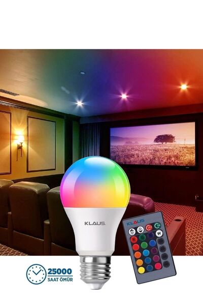 Klaus Uzaktan Kumandalı Rgb Led Ampul 9watt E27 Tasarruflu Dimmerli Led Lamba 16 Ton