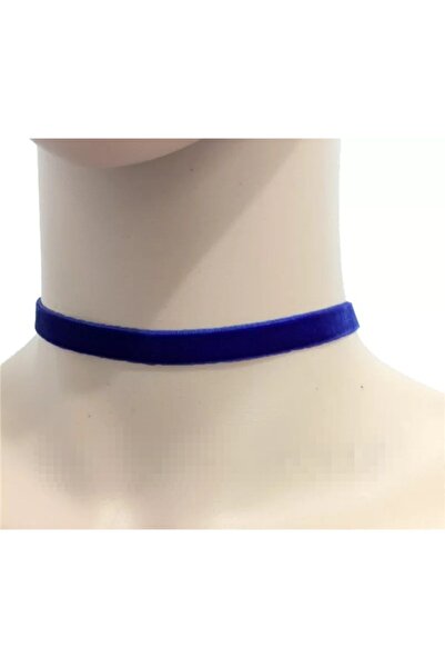 Nishstyle 1 Cm Saks Mavi Renk Kadife Choker Kolye