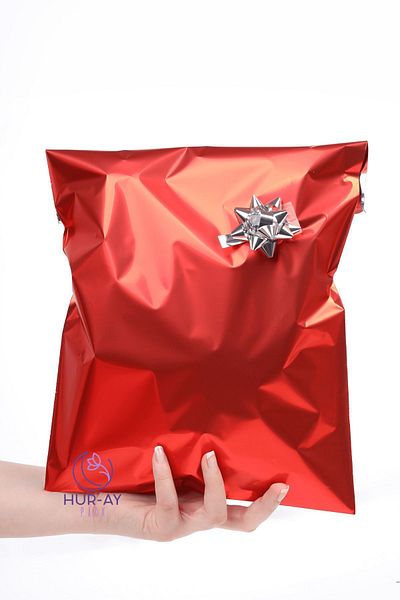 HUR-AY PACK Луксозна подаръчна торбичка от червен дебел материал / 30x45 см Червена метализирана подаръчна торбичка / 10 броя
