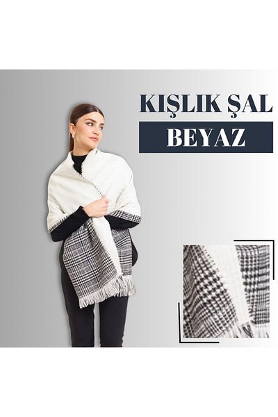 foradels 70x190cm Winter Shoulder Shawl - Double Sided Plaid Wool