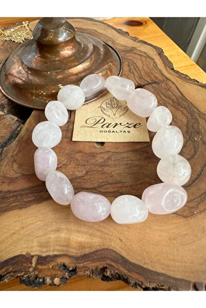 parze doğaltaş Pembe Kuvars Amorf Kesim Bileklik