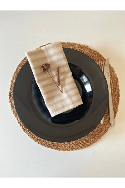 Les Passent 2’li Yıkanmış Keten Açık Kahve Çizgili Amerikan Servis Peçete Sunum