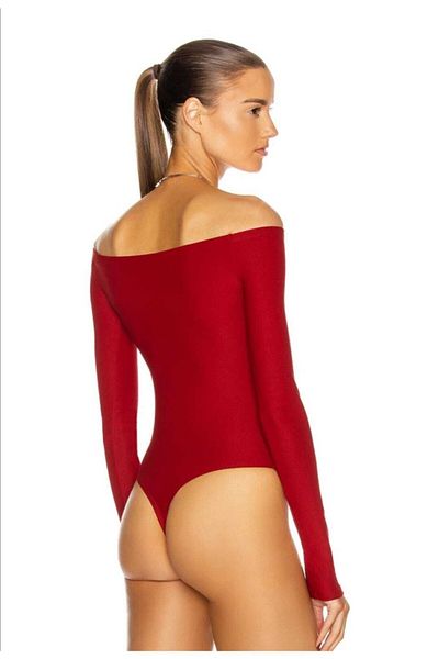 by eymen design Women's Red Madonna Collar Long Sleeve Bodysuit