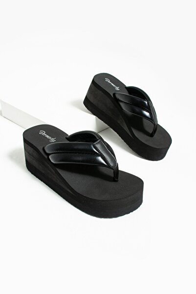 MÜJERİL'S Pantofi de plajă cu platformă înaltă pentru femei, cu aspect de piele neagră, papuci de casă, papuci pentru femei