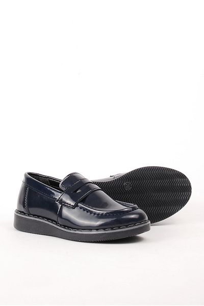 PİNGU Navy Blue Patent Leather Boys' Casual Shoes