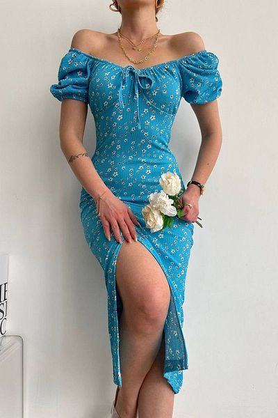 MILANOFOX Rochie Wrap cu mâneci pepene verde cu model floral