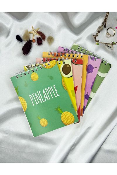 Smile Notes مجموعة من 6 دفاتر ملاحظات غير مبطنة - 10x13,5 سم، 40 ورقة، فواكه جيب حلزونية علوية