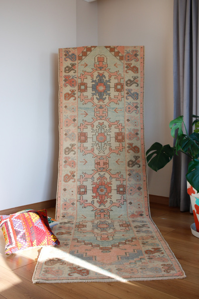 Loop Rugs Yeni El Dokuma, Doğal Kök Boyalı, %100 Yün, Uşak Yolluk - 87x341 cm...