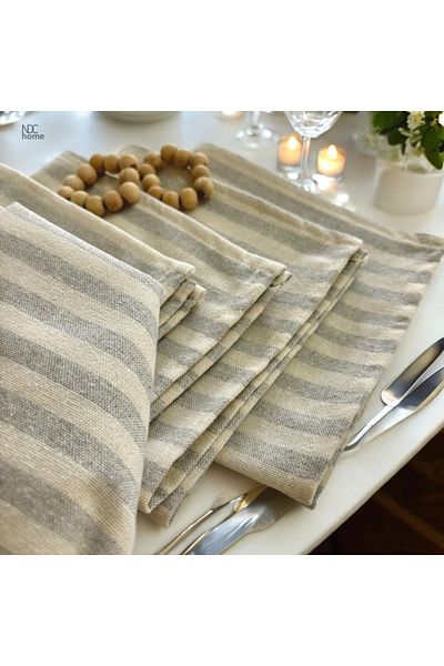 NDC HOME 6-Piece Gray Thin Striped Linen Napkin Set - With Buckle Gift