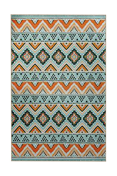 Rugs Modern Halı Blue Orange Themed Geometric Ethnic Motifs Patterned Vintage...