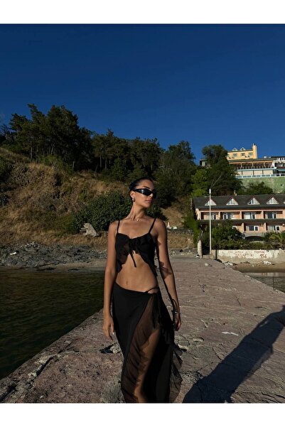 WOMAN VISION Tulle Sandy Fabric Crop Skirt and Pareo - Beach 005