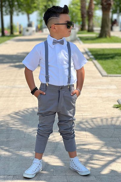 ELAFOR Boy's Cotton Shirt and Gabardine Trousers Set - Bow Strap Included