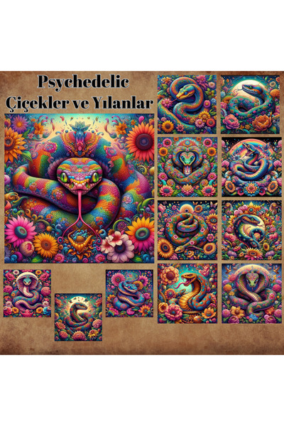 Pink Swan Craft 12 komada psihodeličnih naljepnica sa cvećem i zmijom - set n...