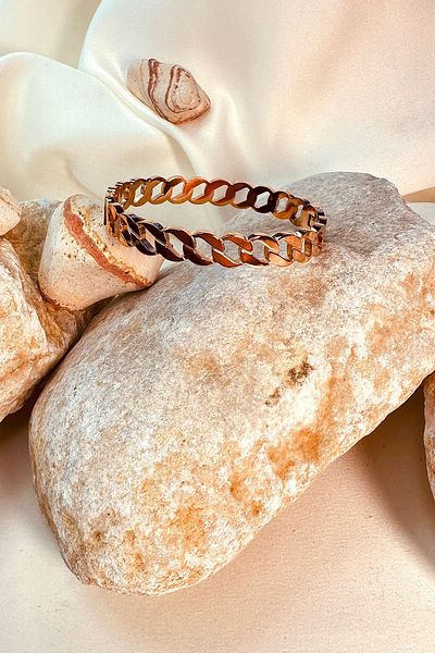 MOONİ ACCESSORİES Rose Gold 316L Luxury Stainless Steel Bracelet - Chain Pattern Handcuffs