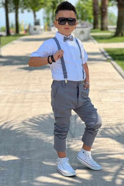 ELAFOR Boy's Cotton Shirt and Gabardine Trousers Set - Bow Strap Included