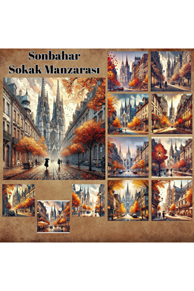 Pink Swan Craft Vintage jesenji ulični pogled - 12 komada naljepnica za spome...