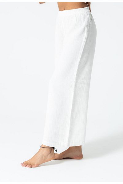 RUBYSTARS White Muslin Comfortable Cut Elastic Waist Wide Leg Bohemian Trousers