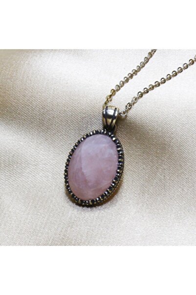 ILGIN DOĞAL TAŞ TAKI Pembe Kuvars Taşı Gümüş Kolye Ucu 4,5 gr