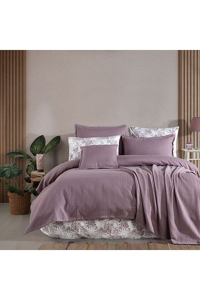 Lief Home 100% Cotton Full Set Pique Set with Sheets - Elastic, 220x230