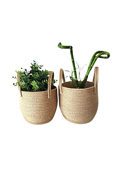 HAKİCİ Jüt Hasır Örgü 2’li Dekoratif Saksı Sepet