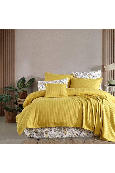 Lief Home 100% Cotton Full Set Pique Set with Sheets - Elastic, 220x230