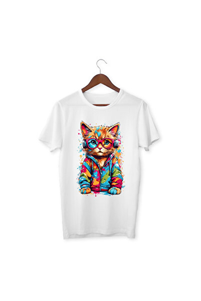 NaNa Style Tricou Imprimat Pisică Pisicuță Copii Adulti Tricou Alb Unisex Tri...