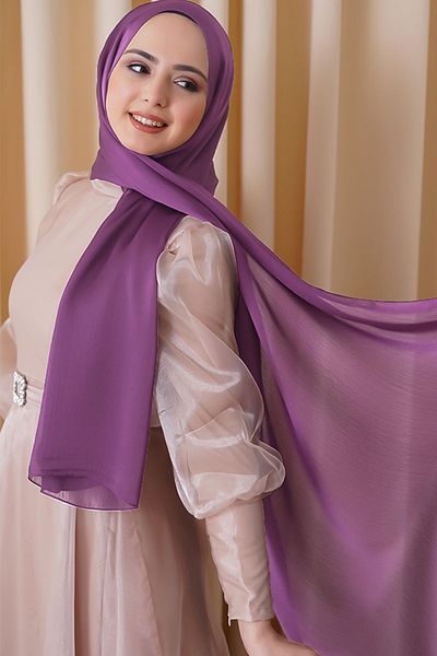 Octopus Evening Dress Janjan Bright Satin Textured Hijab Evening Dress Chiffon Orchid Light Purple