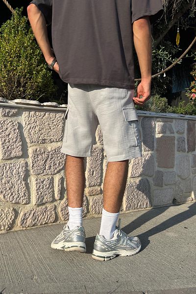 Flaw Wear شورت كتان رمادي - Finest مع جيب البضائع والجيب