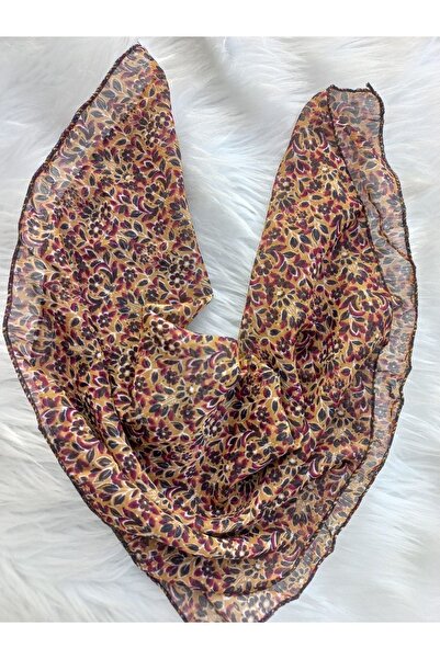 elvin aksesuar Tasarım Açık Kahverengi Desenli Şifon Fular