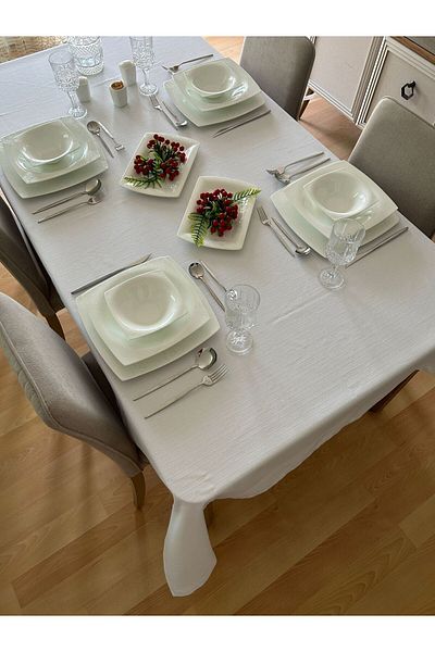Meral Kurşun Collection White Care Free Stain Resistant Living Room Table Cloth